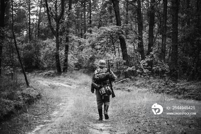 Re-enactor Dressed As German Wehrmacht Infantry Soldier In World