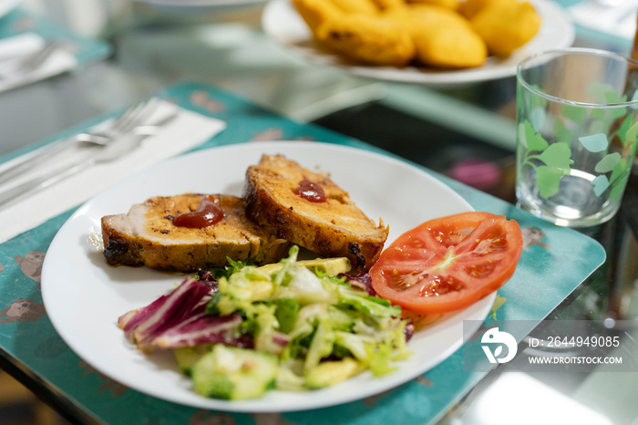 Freshly made lunch dish on dining table