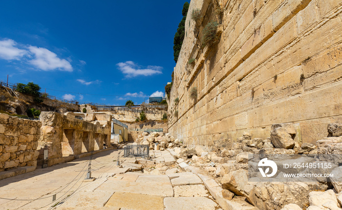 Second Temple period Jerusalem main street archeological park along Western Wall of Temple Mount walls in Jerusalem Old City in Israel