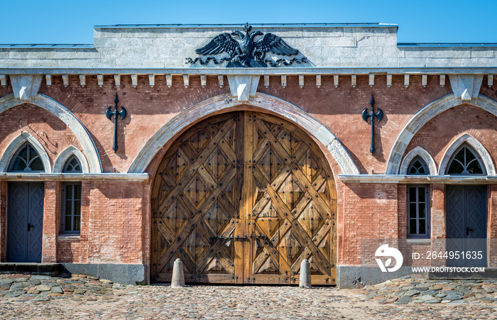 Main gate of 19th century military fortress in Daugavpils, Latvia