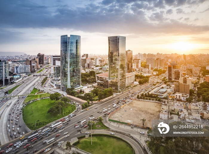 Modern Lima pnoramica view at the sunset.