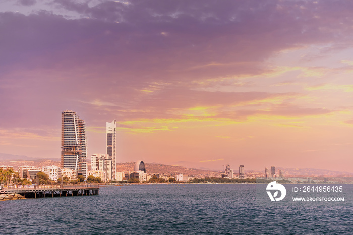 Molos embankment in Limassol, Cyprus. View of the sights on the shores of the Mediterranean Sea