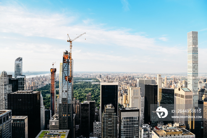 Aerial view of New York City at sunset