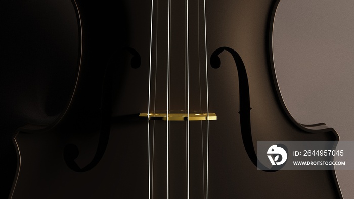 Brown classic violin on brown plate under spot lighting background. 3D sketch design and illustration. 3D high quality rendering. 3D CG.