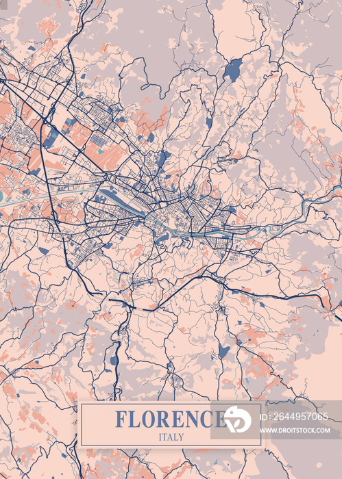 Florence city map poster print. Detailed map of Florence (Italy).