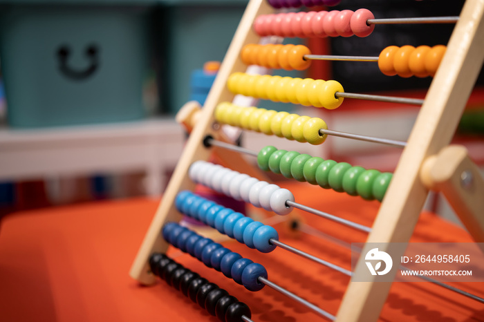 Colourful wooden toy , child wooden educational toy, selective focus