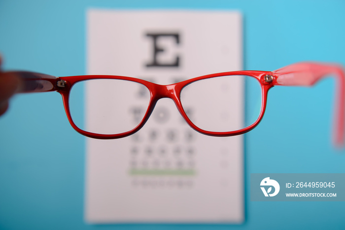 glasses lying on snellen test chart