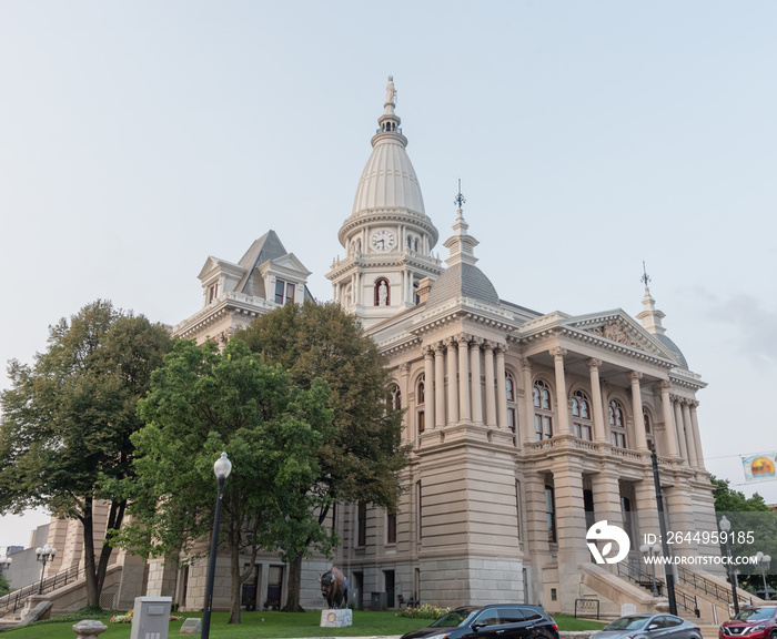 Tippecanoe County Courthouse, Lafayette, Indiana, at sunset in the summer