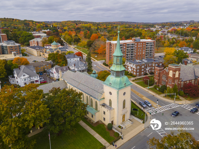 Trinity Lutheran Church at 73 Lancaster Street in historic downtown of Worcester, Massachusetts MA, USA.