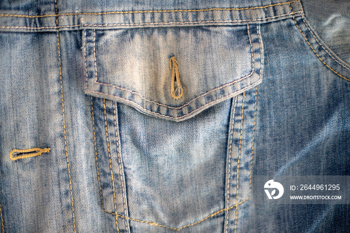 Close up shot of denim jacket shot from above