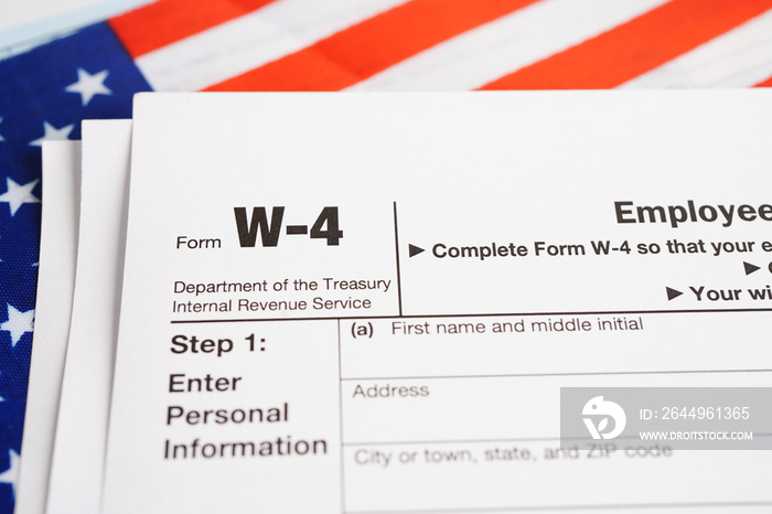 Tax form W-4 Employee Withholding Certificate, business finance concept.