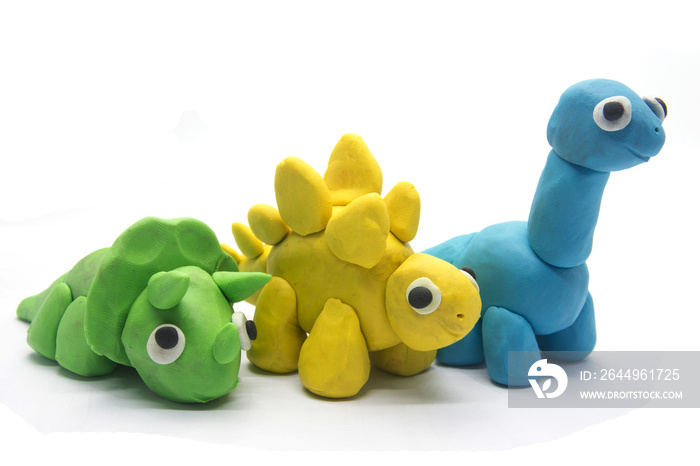 Play dough dinosaur on white background