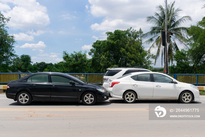 Car crash from car accident on the road in wait insurance.