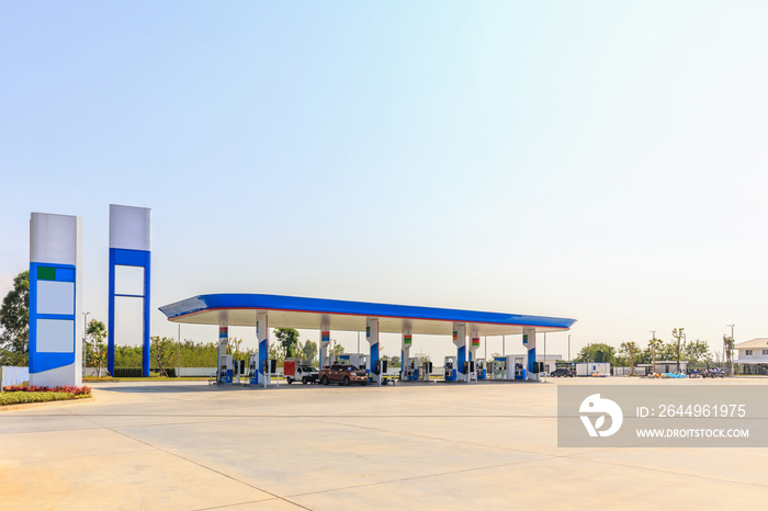 Petrol gas fuel station with blue sky