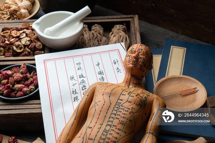 Acupuncture puppets and traditional Chinese medicine are on the table