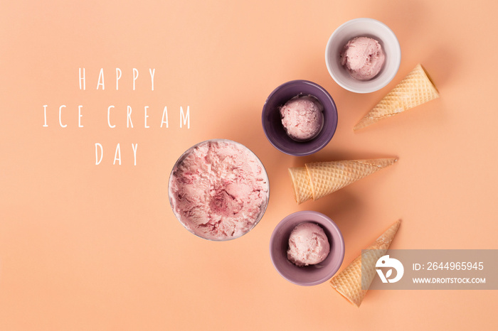 National ice cream day 17 july concept. Homemade yogurt berry ice cream