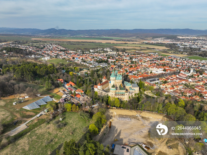 Aerial view of Bojnice castle in Slovakia