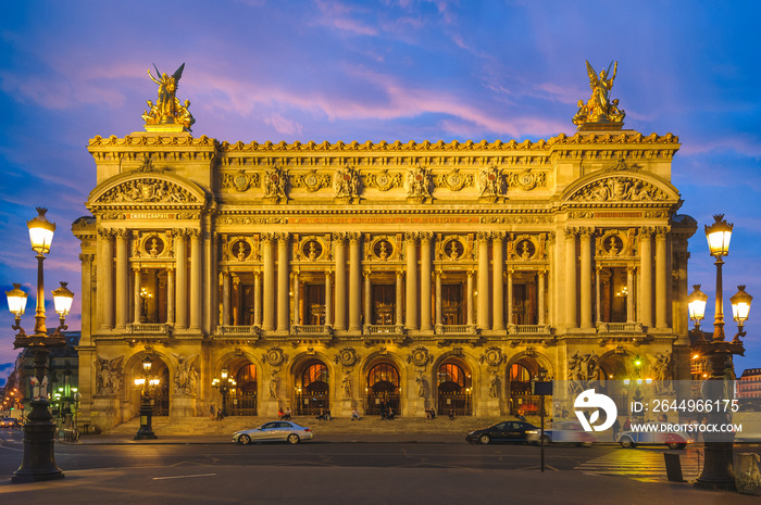 Night view of the Palais Garnier, Opera in Paris