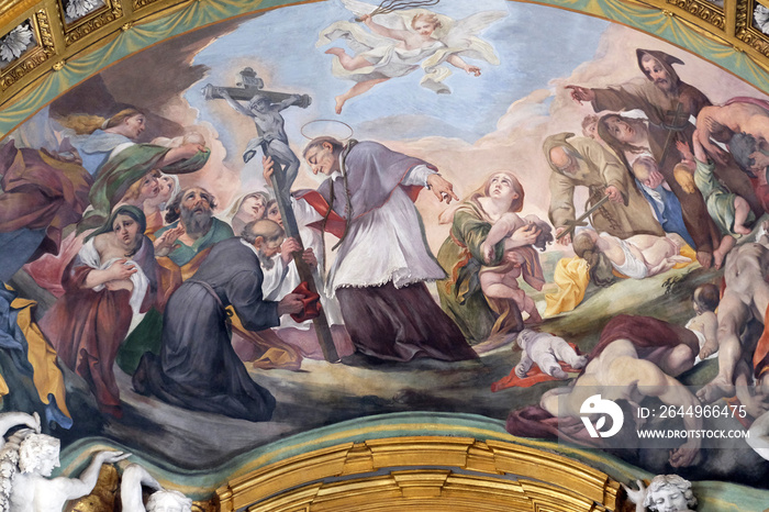 St. Charles Borromeo Combating the Plague by Pietro da Cortona in Basilica dei Santi Ambrogio e Carlo al Corso, Rome, Italy