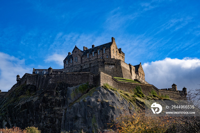 Edinburgh castle and blue sky ,The Castle is a historic icon of the city  built on the Castle Rock in Edinburgh that is the capital city of Scotland. UK