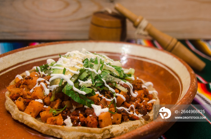 Traditional mexican sope with chorizo