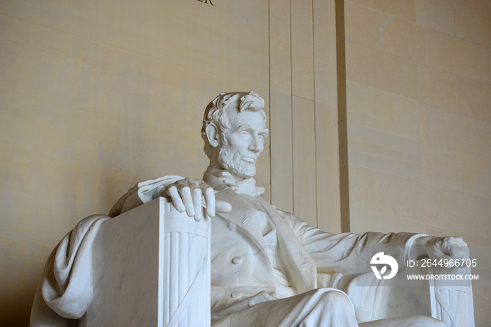 President Abraham Lincoln Statue in Lincoln Memorial at the western end of the National Mall in Washington, District of Columbia DC, USA.