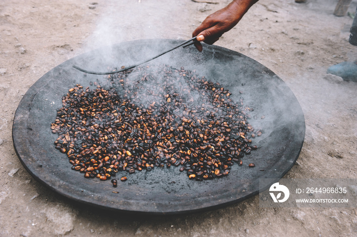 Traditional Ethiopian coffee beans roasting