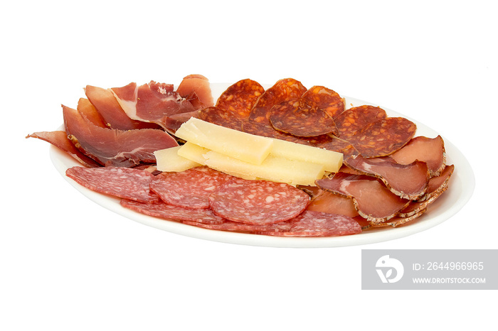 Sausage and cheese on isolated plate