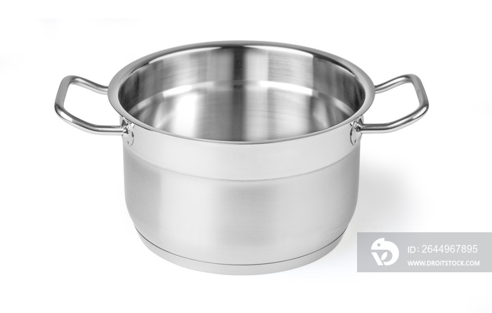 Open stainless steel cooking pot isolated on white