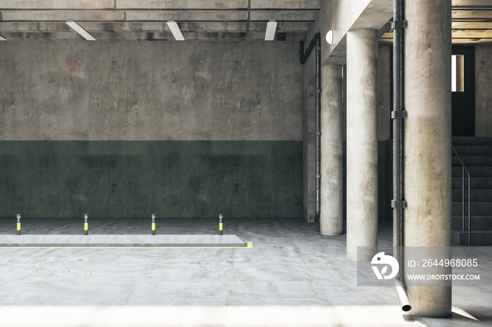 Minimalistic parking garage underground interior