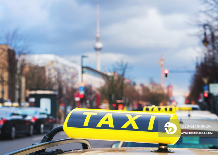 Taxi sign board on street of Berlin Germany