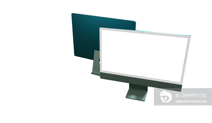 Computer monitor display with empty screen isolated on transparent background.