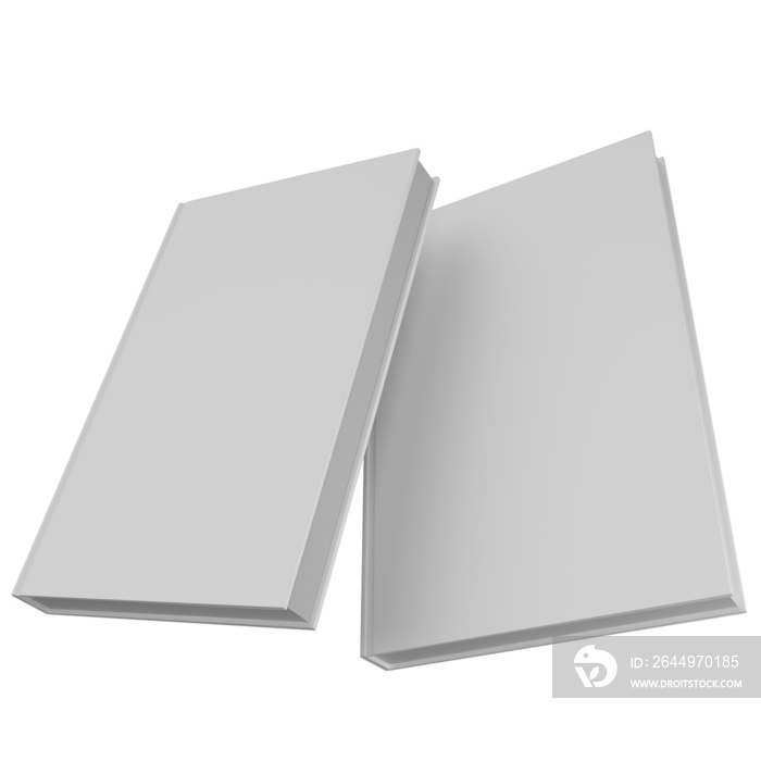 two hard cover white books on transparent background, 3d rendering png file