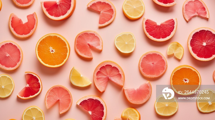 Citrus Fruit Slices Artfully Arranged on a Bright, Summery Surface