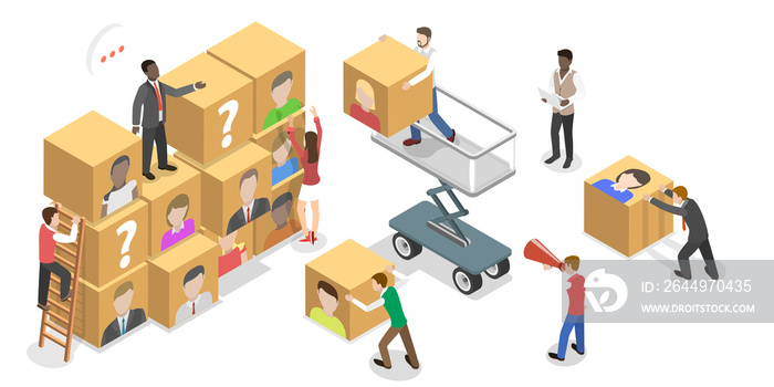 Isometric Flat  Concept of Employee Search Process.