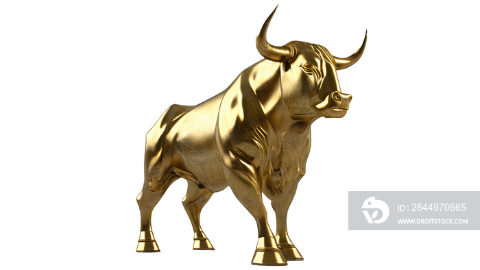 3D Rendered of Golden Bull on transparent background