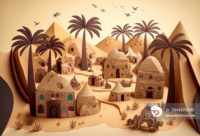 illustration egyptian style houses, cartoon, image by AI