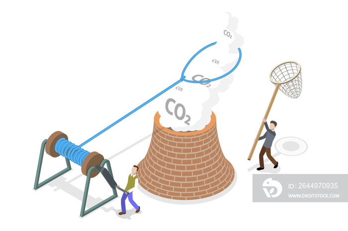 3D Isometric Flat  Conceptual Illustration of CCS - Carbon Capture And Storage