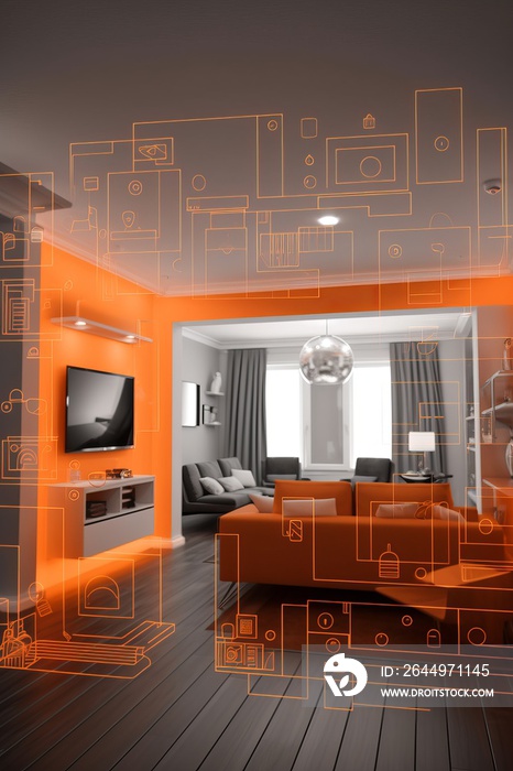 AR-Enhanced Smart Home Security System with Orange and Blue Square Devices