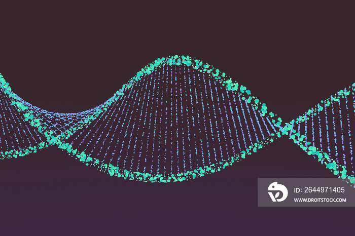 DNA helix spheres on dark background. 3d illustration.