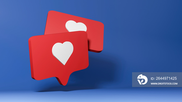 3d render of social media icon,like symbol on blue background.