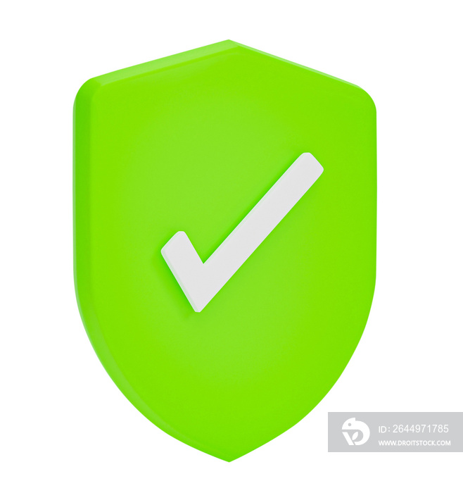 3d render. Checkmark icon on guard shield protection symbol  isolated on transparent background