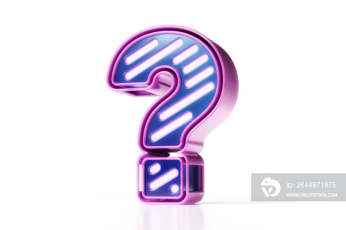 3D cyber font collection. Cyberpunk style question mark in metallic pink and blue. High quality 3D rendering.