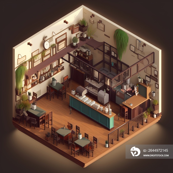 isometric diorama of the interior of a beautiful model