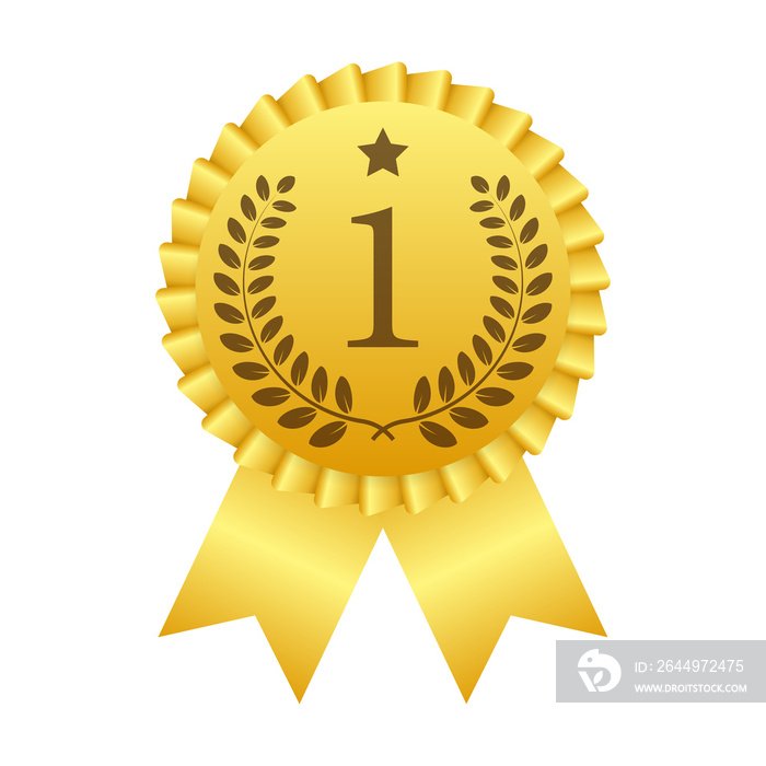 Gold Medal. Golden 1st Place Badge. Award ribbon.  stock illustration.