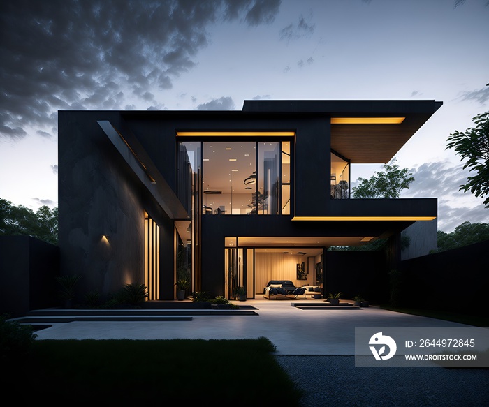 Photo of a contemporary house with a parked car in the driveway