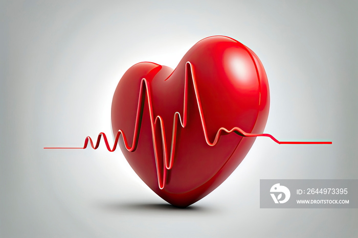 Red heart with white pulse line on white background. Heart pulse, heartbeat lone