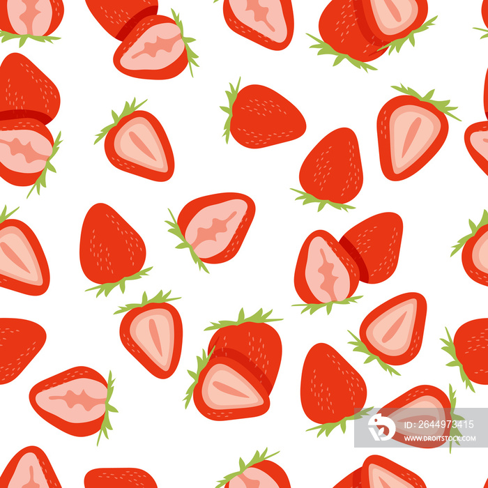 Hand drawn seamless pattern  with strawberry on white background for typography, textiles or packaging design