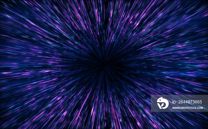 Shiny Particles Space Explosion Retro Sci-Fi Neon radial lines Background Futuristic speed light zoom of the 80`s. Digital Cyber Surface. Suitable for design in the style of the 1980`s