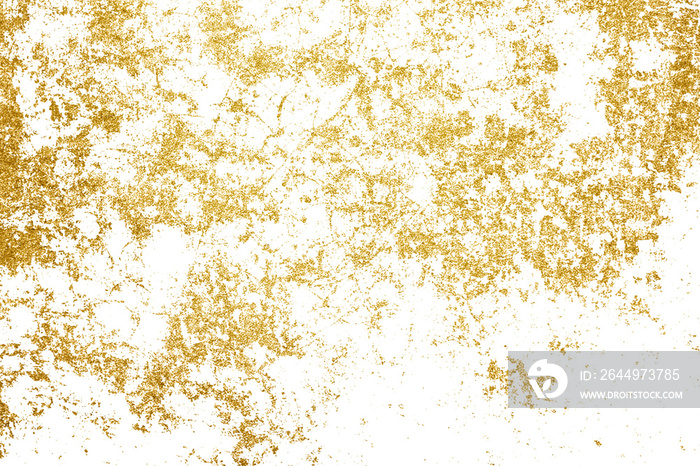 Gold splashes Texture. Grunge golden background pattern of cracks, scuffs, chips, stains, ink spots, lines on transparent background PNG file